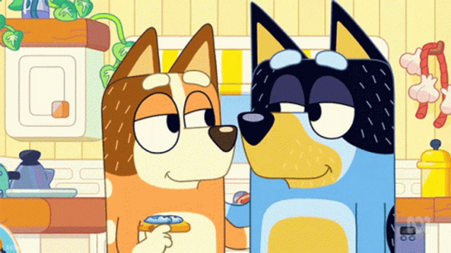 Bluey Bandit And Chilli Heeler Kissing GIF