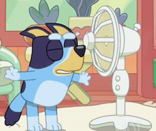 Bluey Staying Cool In Front Of The Fan GIF