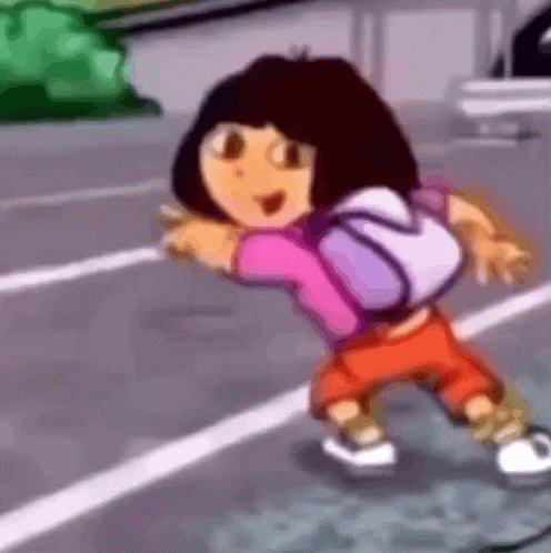 Blurry Dora the Explorer Walking Down Street