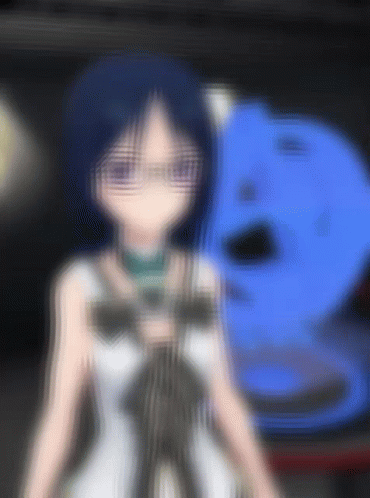 Blurry Girl With Glasses and Blue Object