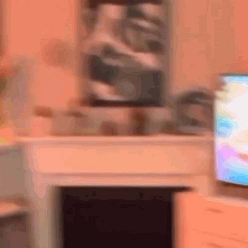 Blurry Living Room With Television And Fireplace