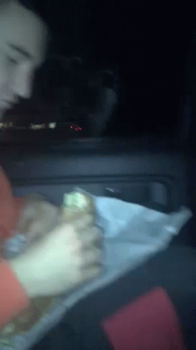 Blurry Person Eating Sandwich in Car