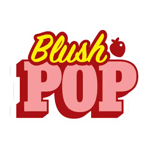 Blush Pop Sticker with Red and Yellow Letters