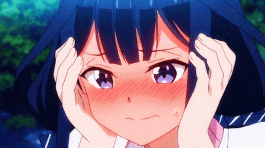 Blue Haired Anime Girl Blushing GIF - wide 9