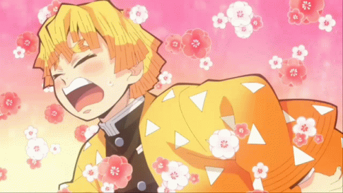Blushing Demon Slayer Zenitsu Flowers GIF
