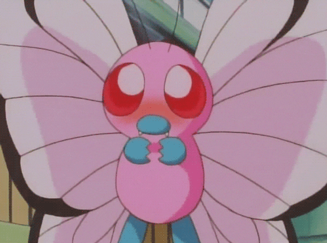 Blushing Pink Butterfree Pokémon GIF