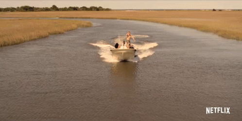 Boat Going Down River With Netflix Logo GIF