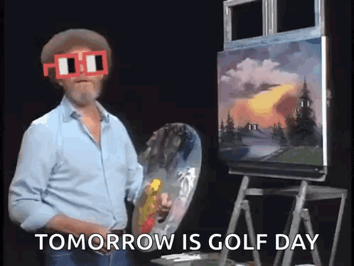 Bob Ross Holding Palette and Painting