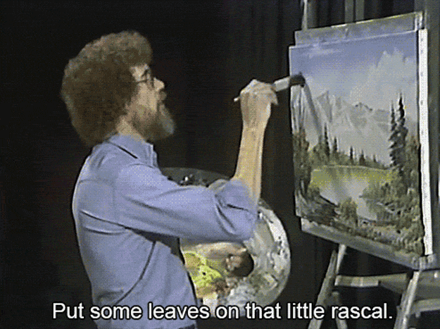 Bob Ross Put Leaves Painting GIF