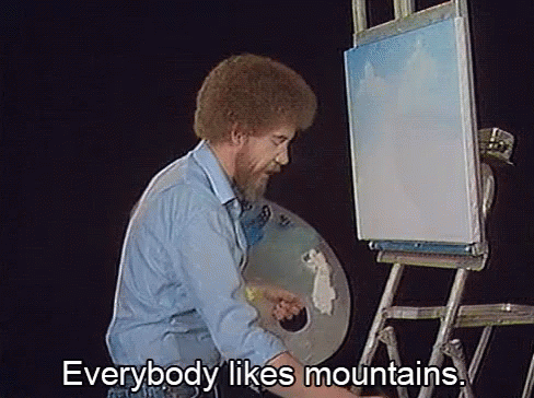 Bob Ross Says That Everybody Likes Mountains While Painting A Picture GIF