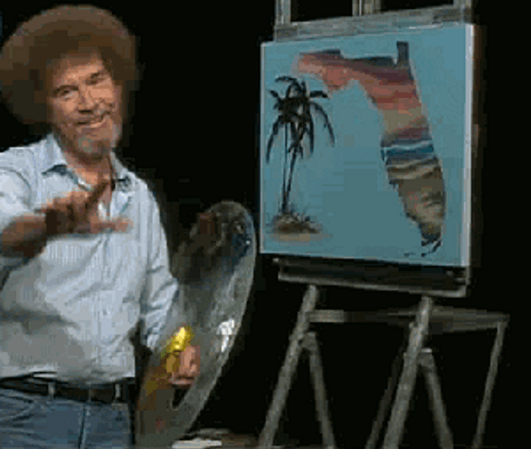 Bob Ross Showing His Art GIF