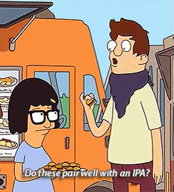 Bob 'S Burgers Bob And Tina Are Standing In Front Of A Food Truck Talking To Each Other GIF