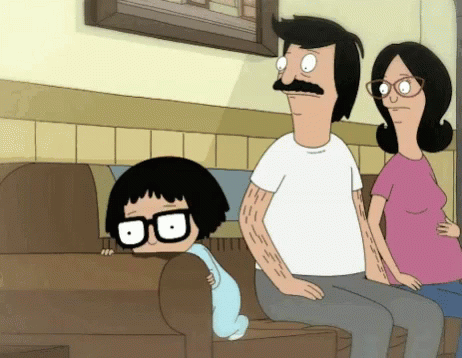 Bob's Burgers Bob and Tina Sit on Couch With Baby
