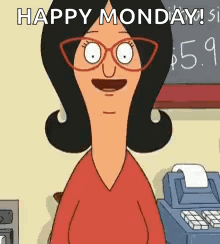 Bob's Burgers Character Smiling Says Happy Monday GIF