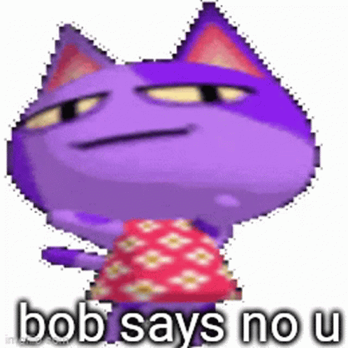 Bob Says No U With A Purple Cat In A Red Dress GIF