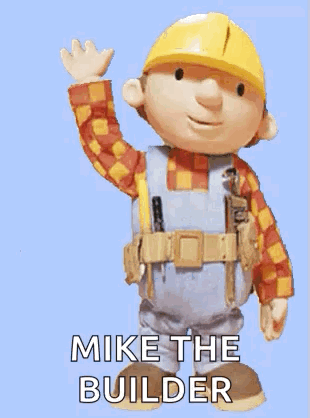 Bob The Builder Is Wearing A Hard Hat And Waving His Hand . GIF