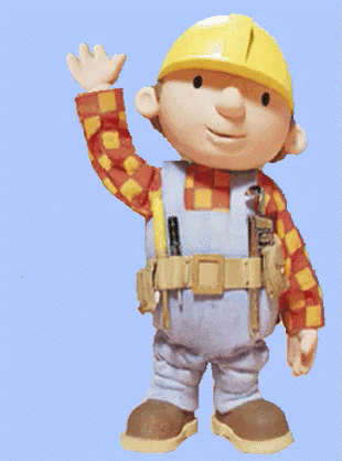 Bob The Builder Is Wearing Overalls And A Hard Hat And Waving GIF