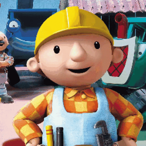 Bob the Builder Wearing Yellow Hard Hat and Overalls