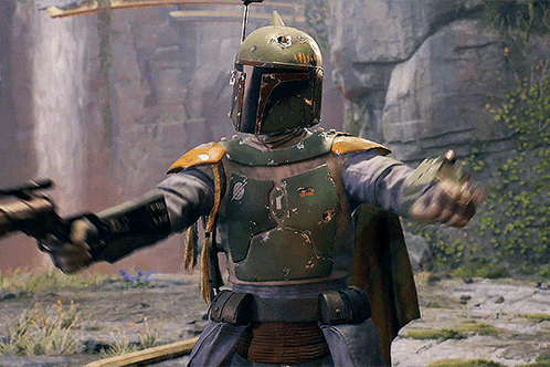 Boba Fett From Star Wars Is Holding Two Guns GIF