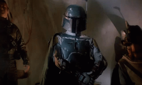 Boba Fett Holding Gun in Dark Room