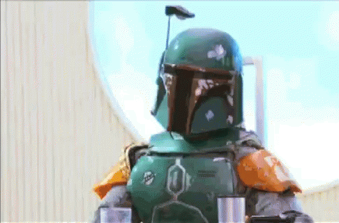 Boba Fett Holding Gun in Dark Room