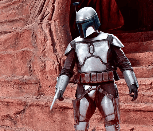 Boba Fett in Helmet Holding Rifle