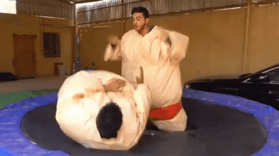 Body Slam Two Men In Sumo Suit GIF