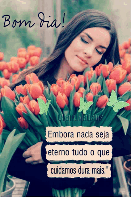 Bom Dia Lovely Woman Tulips GIF