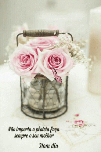 Bom Dia Pink Flowers Lantern GIF