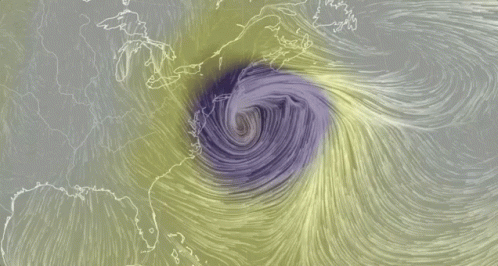 Bomb Cyclone Spinning Near Land Satellite Footage GIF
