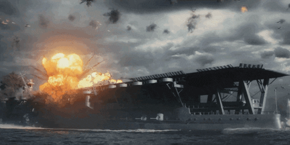 Bomb Explosion Rocks Naval Ship At Sea GIF