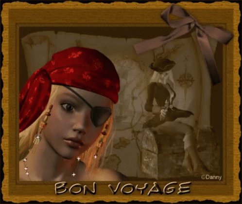 Bon Voyage Lady Pirate Painting GIF