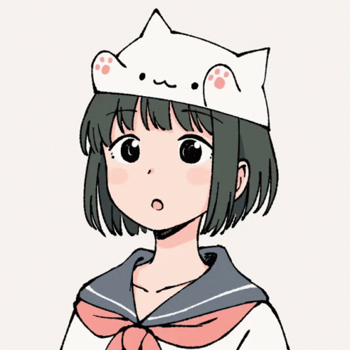 Animated Girl Wearing Bongo Cat Hat GIF