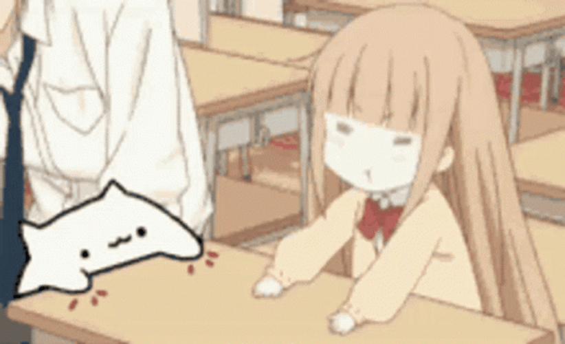 Bongo Cat And Angry Miyano Tapping Desk GIF