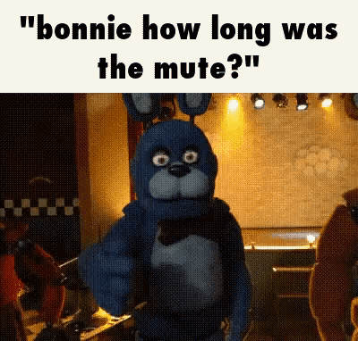 bonnie from five nights at freddy 's is standing in a room with other stuffed animals and giving the middle finger .