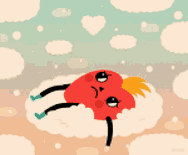 Bored Animated Heart Lying On The Clouds GIF