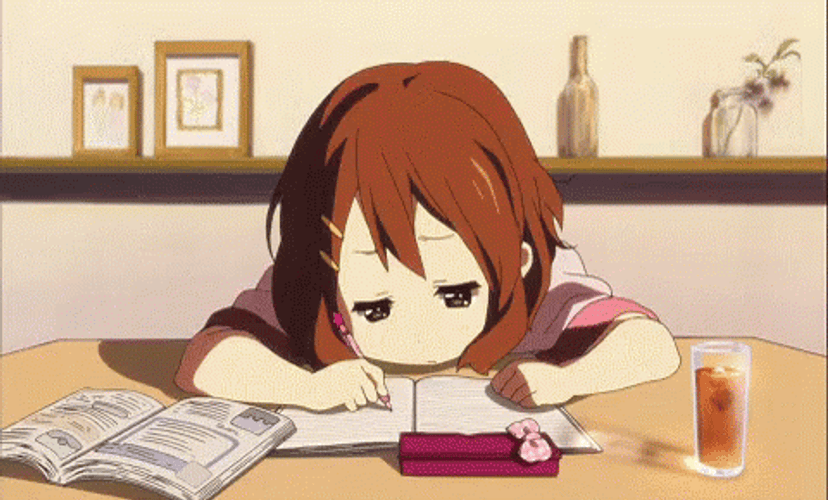 Bored Anime Girl Studying GIF 