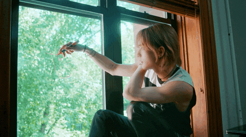 Bored Hyunjin Doodling On Window GIF