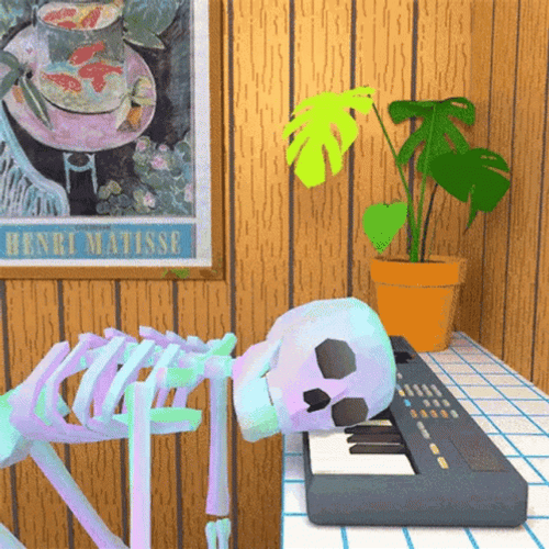 Bored Skeleton Waiting On The Piano GIF