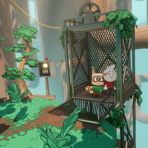 Born Of Bread Game Characters Riding Elevator GIF