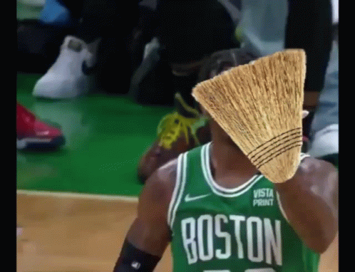 Boston Basketball Player with Green Jersey and Broom