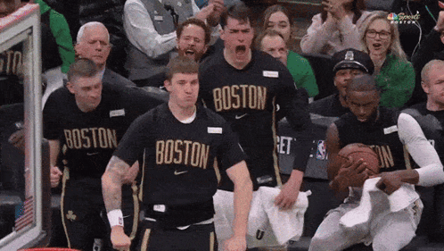 Boston Basketball Players Cheering On Team