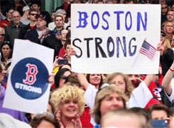 Boston Strong Fans Holding Placard GIF