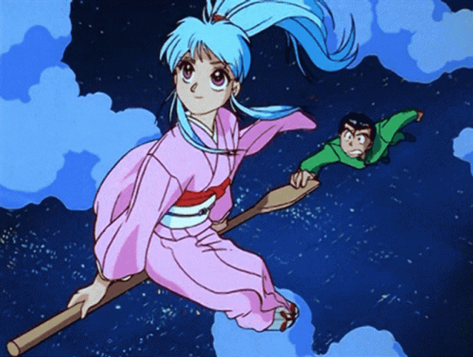 Botan Flying With Yusuke Yu Yu Hakusho GIF
