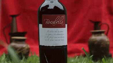 Bottle Of Bocabella In Grass With Two Vases GIF