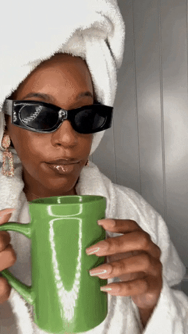 Boujie White Robe And Coffee GIF