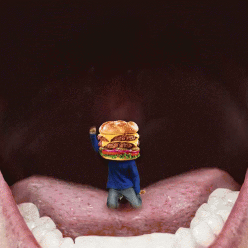Burger Man Bouncing Inside Tongue GIF