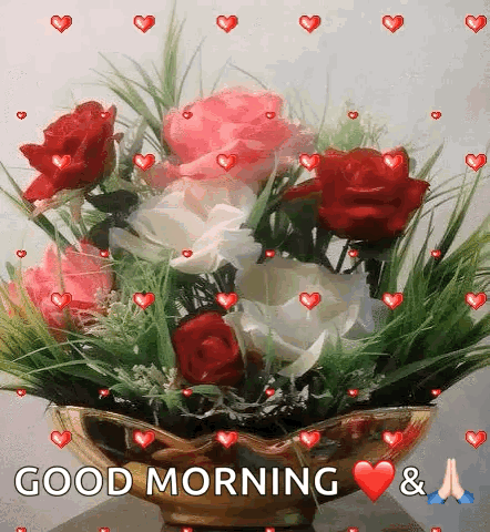 Bouquet Flowers Vase Hearts Good Morning &