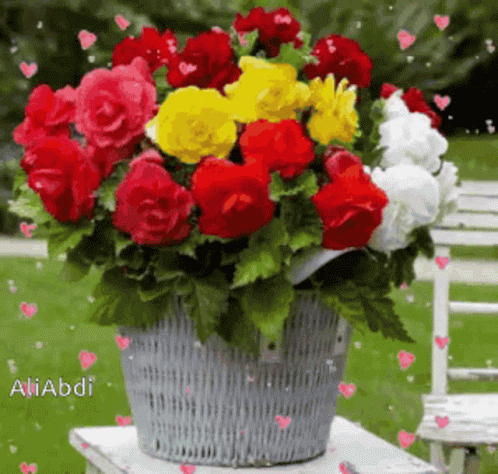 Bouquet of Colorful Flowers in a Basket