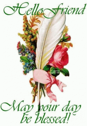 Bouquet Of Flowers And Feather May Your Day Be Blessed GIF
